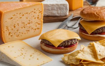 cheese mixed with monterey jack in an orange-and-white speckled block​